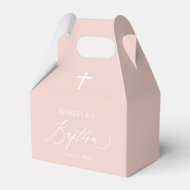 Dusty Pink White Cross Girl Baptism Favor Box (Front Side)