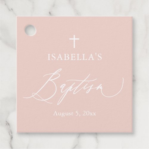 Dusty Pink White Cross Girl Baptism Favor Tag