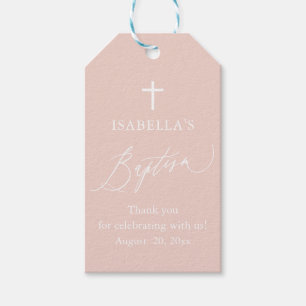 Dusty Pink White Cross Girl Baptism Favor Tags