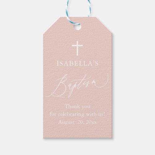 Dusty Pink White Cross Girl Baptism Favor Tags