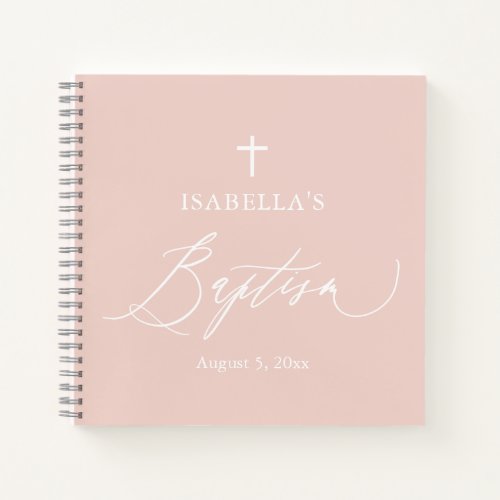 Dusty Pink White Cross Girl Baptism Guest Book