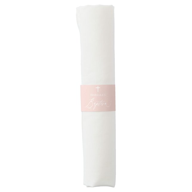 Dusty Pink White Cross Girl Baptism Napkin Band (Front)