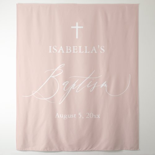 Dusty Pink White Cross Girl Baptism Photo Backdrop