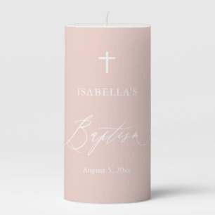 Dusty Pink White Cross Girl Baptism Pillar Candle