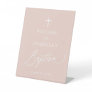 Dusty Pink White Cross Girl Baptism Welcome Sign