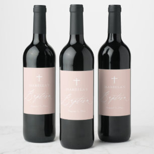 Dusty Pink White Cross Girl Baptism Wine Label