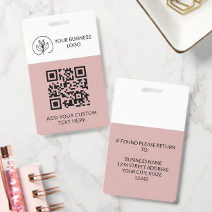 Dusty Pink White Event Badge Custom QR Code & Logo