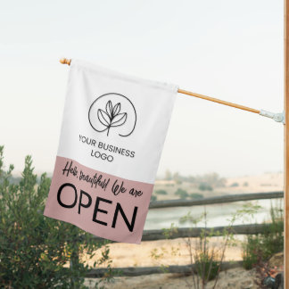 Dusty Pink White Hello Beautiful We're Open House Flag