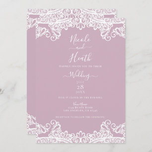 Dusty Pink & White Lace Elegant Wedding Invitation