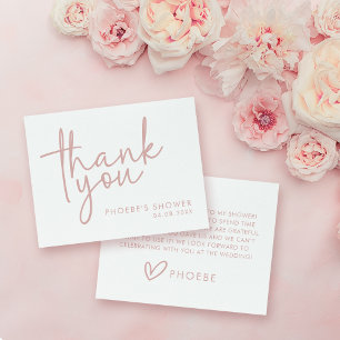 Dusty Pink & White Minimal Bridal Shower Flat Thank You Card