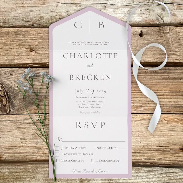 Dusty Pink & White Minimal Monogram Dinner All In One Invitation (Creator Uploaded)