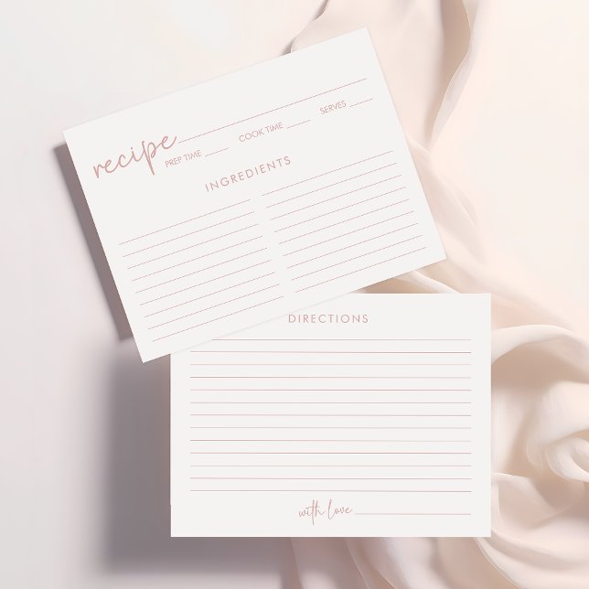Dusty Pink & White Minimalist Bridal Shower Recipe Enclosure Card (Creator Uploaded)