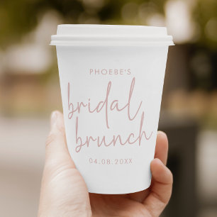 Dusty Pink & White Minimalist Script Bridal Brunch Paper Cups