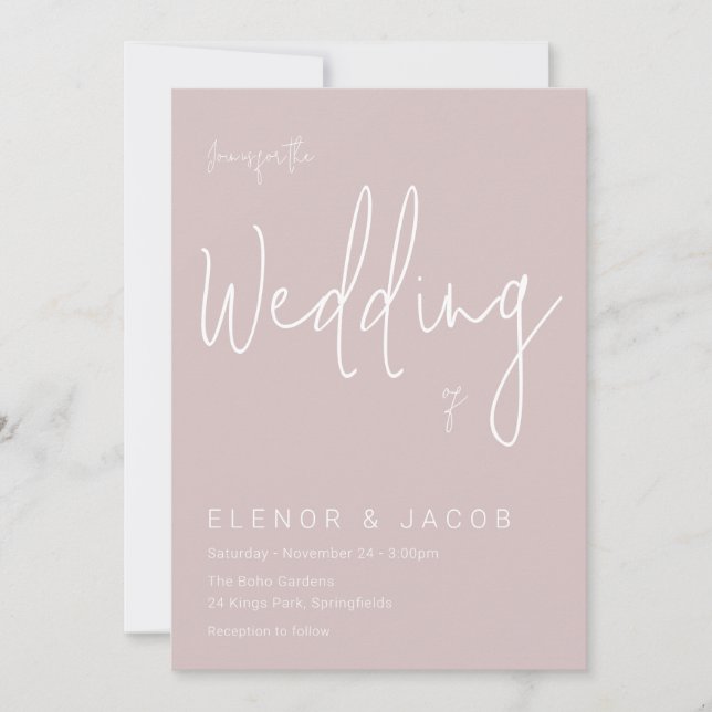 Dusty Pink & White Modern Wedding Invitation (Front)
