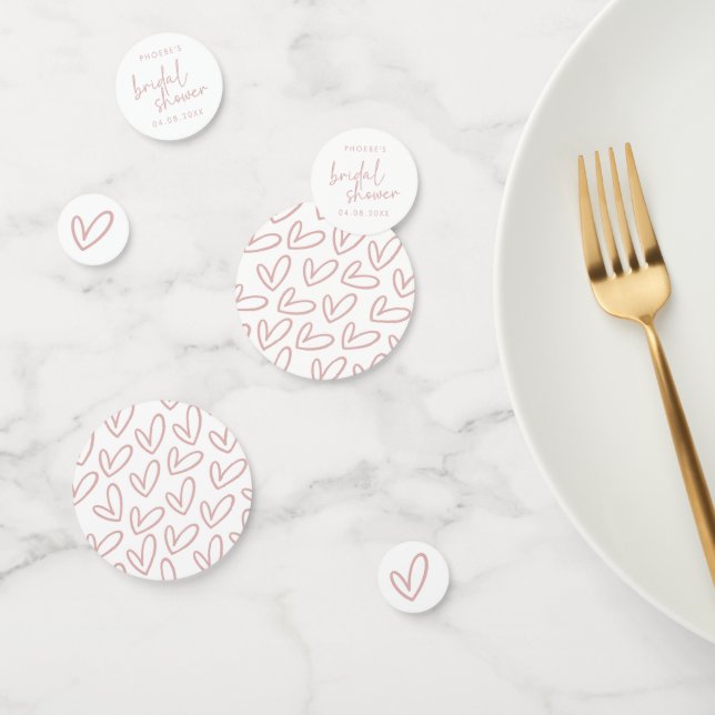 Dusty Pink & White Script and Hearts Bridal Shower Confetti (Group)