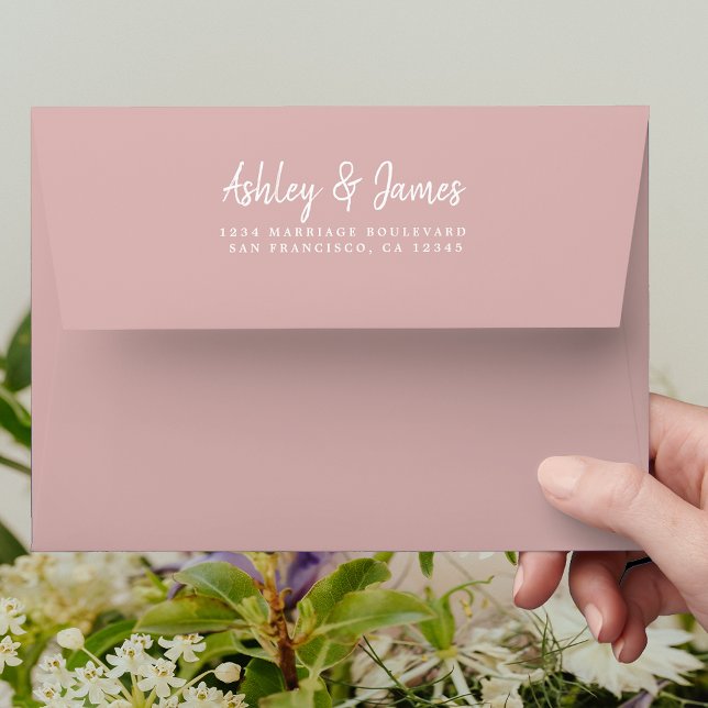 Dusty Pink White Script Return Address Envelope (Creator Uploaded)
