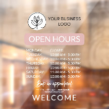 Dusty Pink White Small Business Logo Open Hours