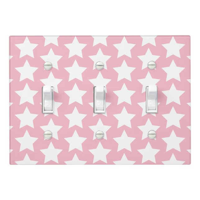 Dusty Pink & White Stars Kids / Nursery Light Switch Cover (In Situ)