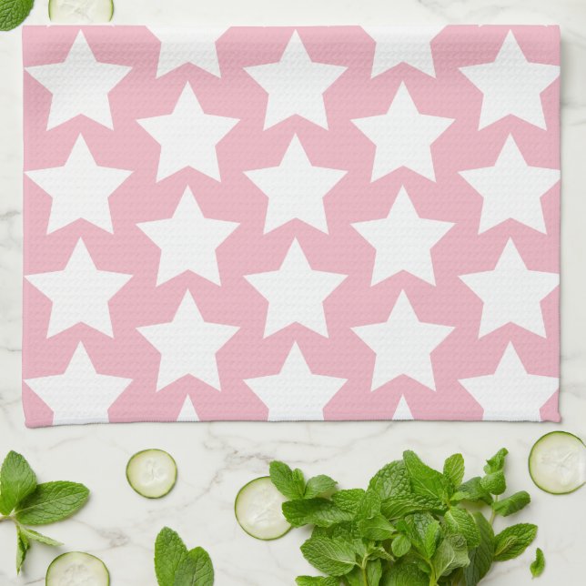 Dusty Pink & White Stars Kitchen Towel (Folded)