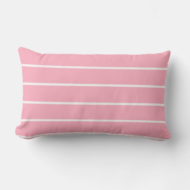 Dusty Pink White Stripe Lumbar Outdoor Pillow (Front)