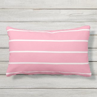 Dusty Pink White Stripe Lumbar Outdoor Pillow