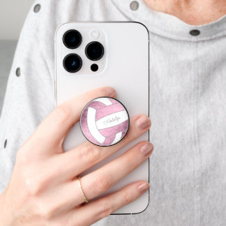 dusty pink white volleyball w custom name PopSocket