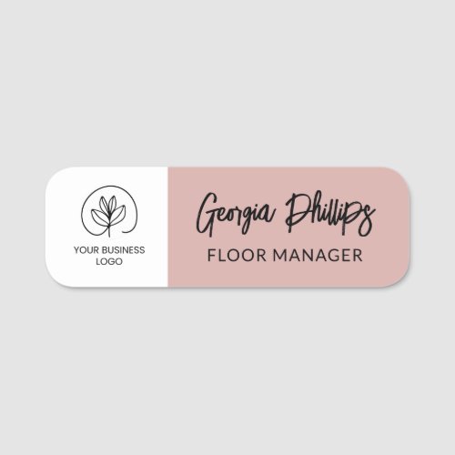 Dusty Pink & White Your Business Logo Name Tag