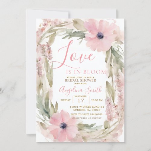 DUSTY PINK Wild flower Bridal Shower  Invitation