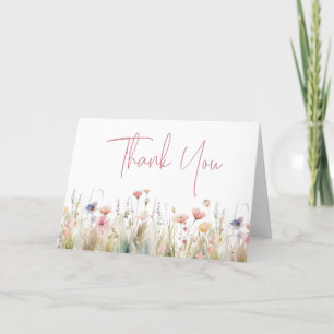 Dusty Pink Wild Flowers Bridal Shower Folded Thank You Card