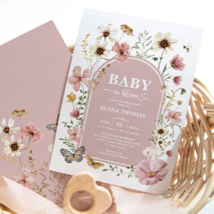 Dusty Pink Wildflower Baby in Bloom Girl Shower Invitation