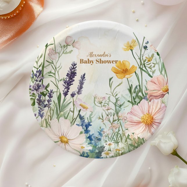 Dusty Pink Wildflower Baby in Bloom Paper Plates (Creator Uploaded)