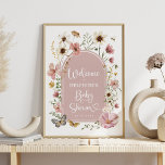 Dusty Pink Wildflower Baby In Bloom Shower Welcome Poster at Zazzle