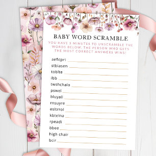 Dusty Pink Wildflower Baby Word Scramble – Boho Fl Enclosure Card