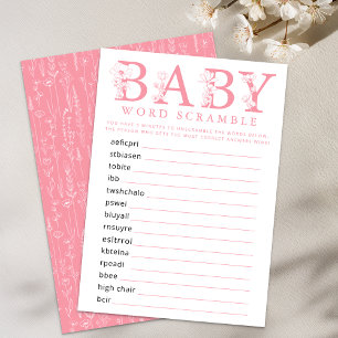 Dusty Pink Wildflower Baby Word Scramble Game Card