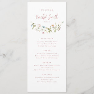 Dusty Pink Wildflower Boho Wedding Guest Name Menu