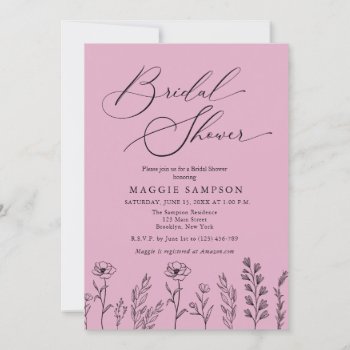 Dusty Pink Wildflower Bridal Shower Invitation by PurplePaperInvites at Zazzle