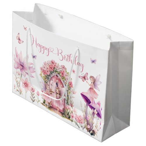 Dusty Pink Wildflower Fairy Birthday Party Large Gift Bag