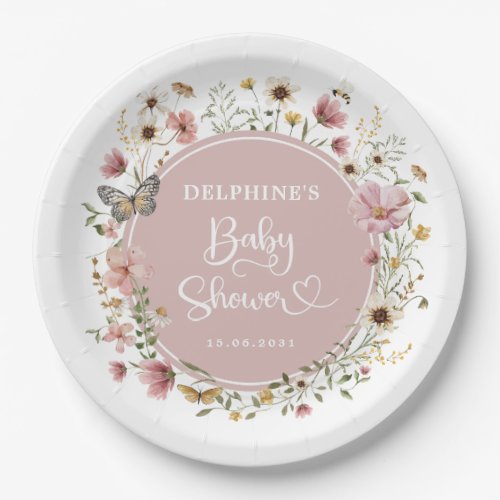 Dusty Pink Wildflower Garden Baby in Bloom Shower Paper Plates