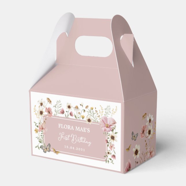  Dusty Pink Wildflower Garden Tea Party Birthday Favor Boxes (Front Side)