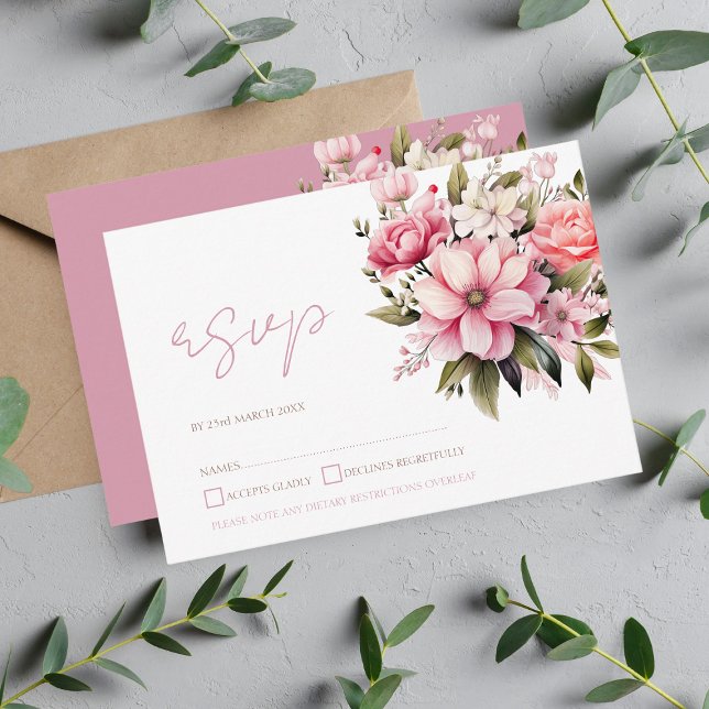 Dusty Pink Wildflower Garden Wedding RSVP Card (Creator Uploaded)