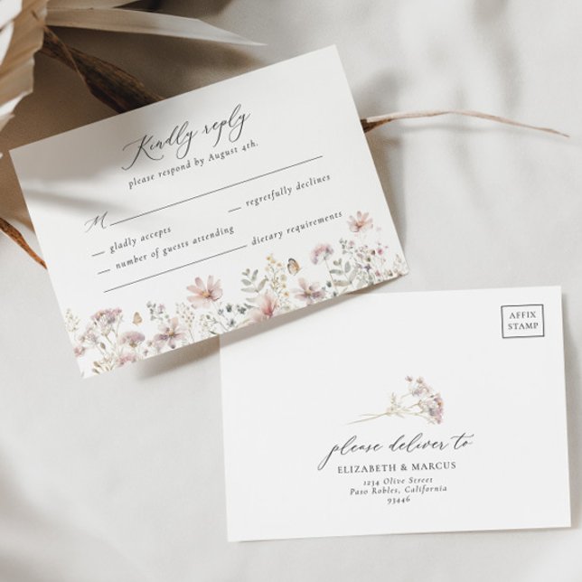 Dusty Pink Wildflower RSVP Card (RSVP Card Front/Back)