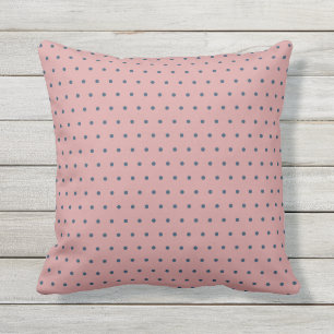 Dusty Pink with Blue Polka Dots Outdoor Pillow