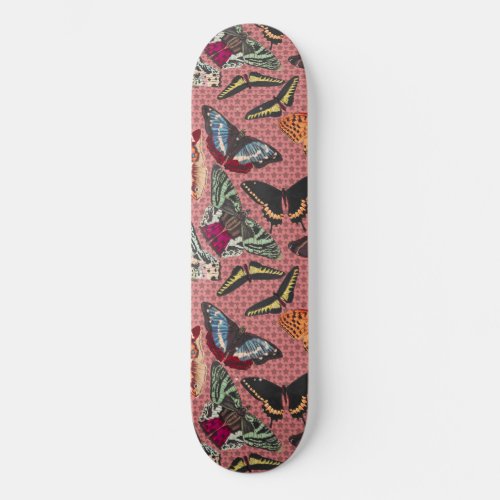 Dusty Pink with Vintage Butterfly Illustrations Sk Skateboard