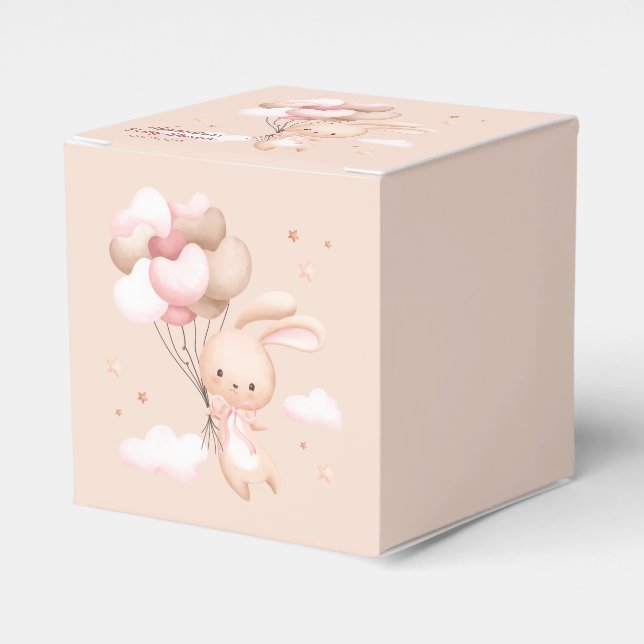 Dusty Pink Woodland Bunny Baby Shower Favor Boxes (Front Side)