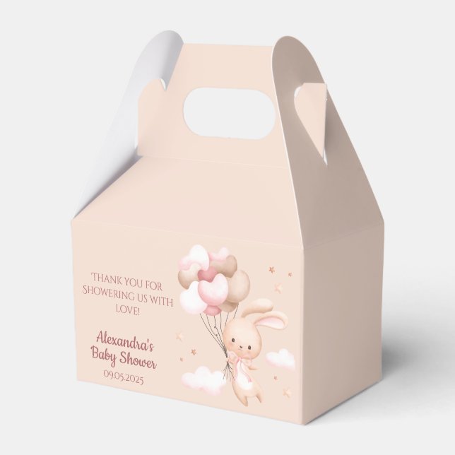 Dusty Pink Woodland Bunny Rabbit Baby Shower Favor Boxes (Front Side)