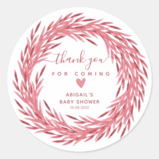 Dusty Pink Wreath Baby Shower Thank You  Classic Round Sticker