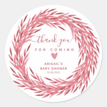 Dusty Pink Wreath Baby Shower Thank You 