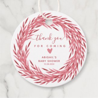Dusty Pink Wreath Baby Shower Thank You Favor Tags