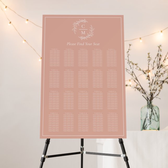 Dusty pink wreath Chinese wedding seating chart Foam Board (In Situ (Stand))