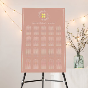 Dusty pink wreath Chinese wedding seating chart Foam Board